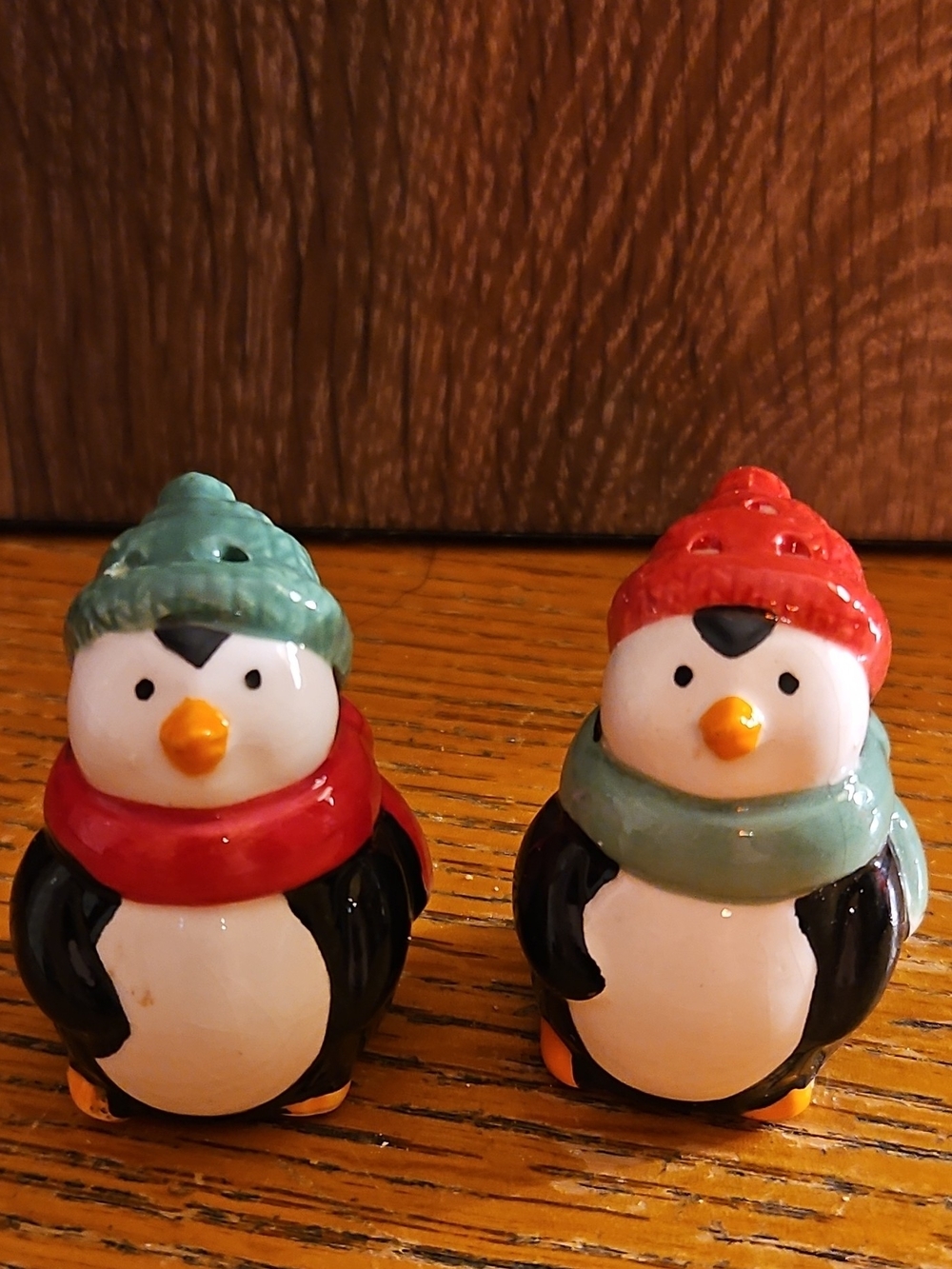 Holiday Penguin Ceramic Salt and Pepper Shaker Set - Red, Green